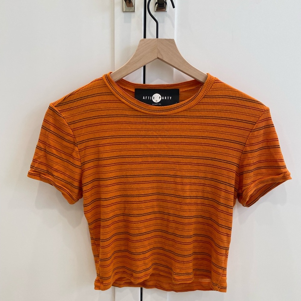 70’s Style Orange Striped Crop Top